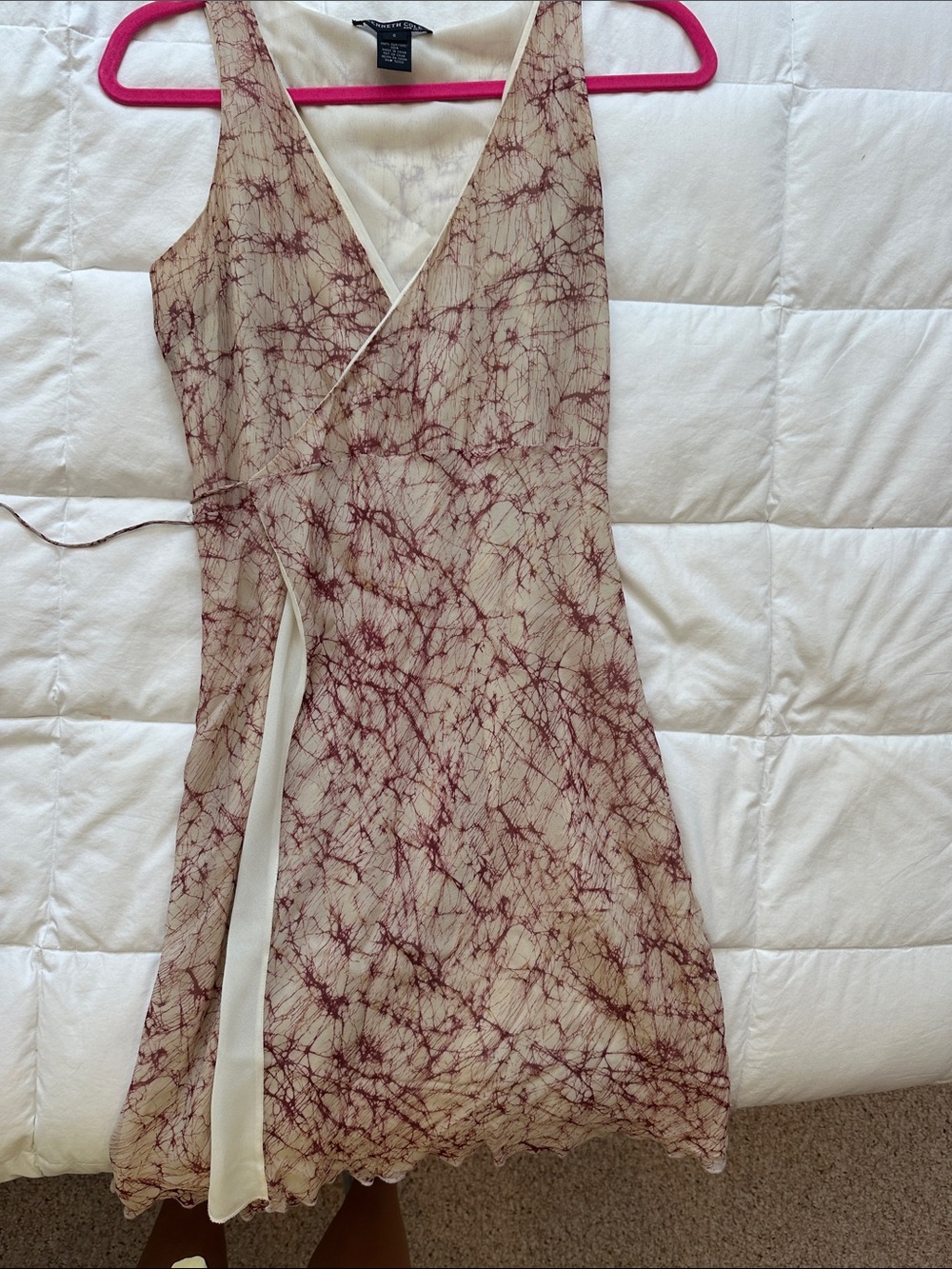 Kenneth Cole Beige Dress with Burgundy Abstract Print